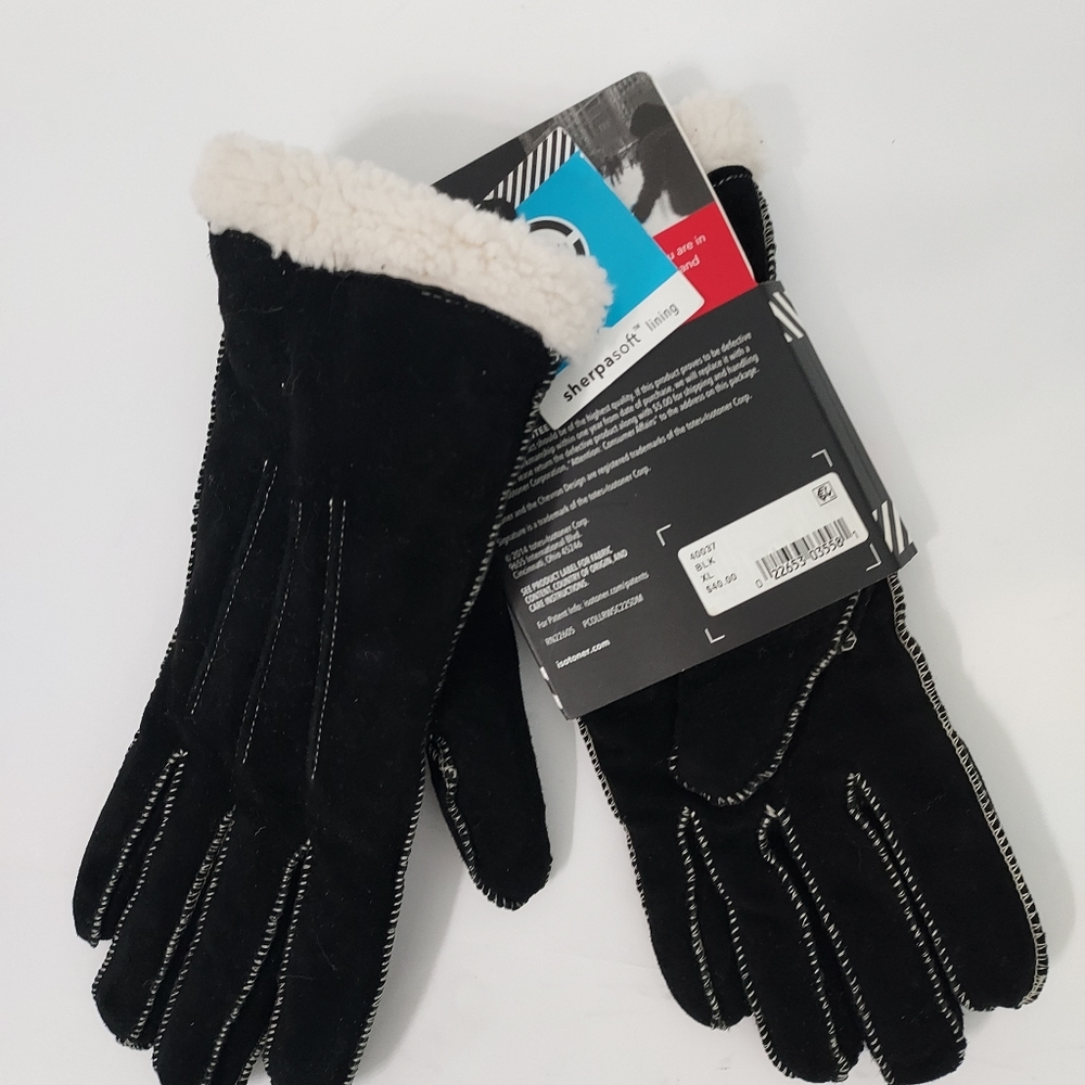 New Black Suede Isotoner Fleece Li Ed Gloves - Picture 3 of 3